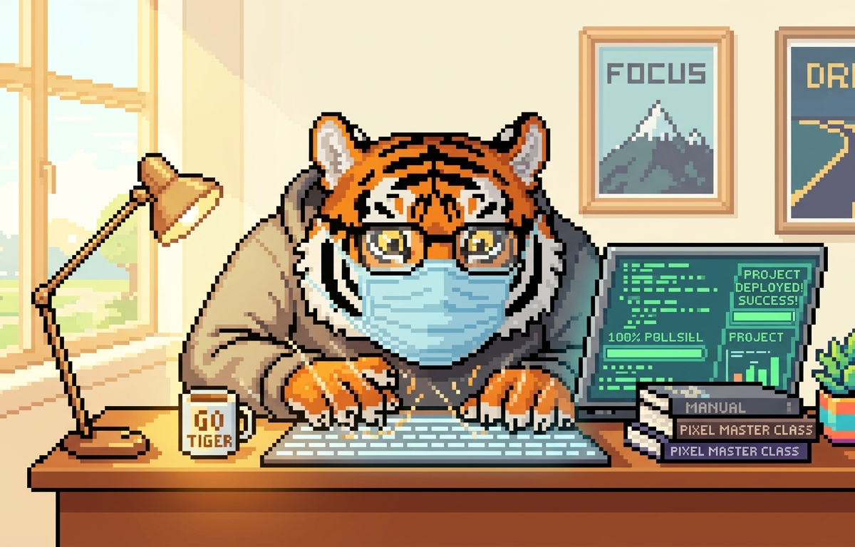 机に向かってブログに関して勉強する筆者