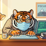 机に向かってブログに関して勉強する筆者